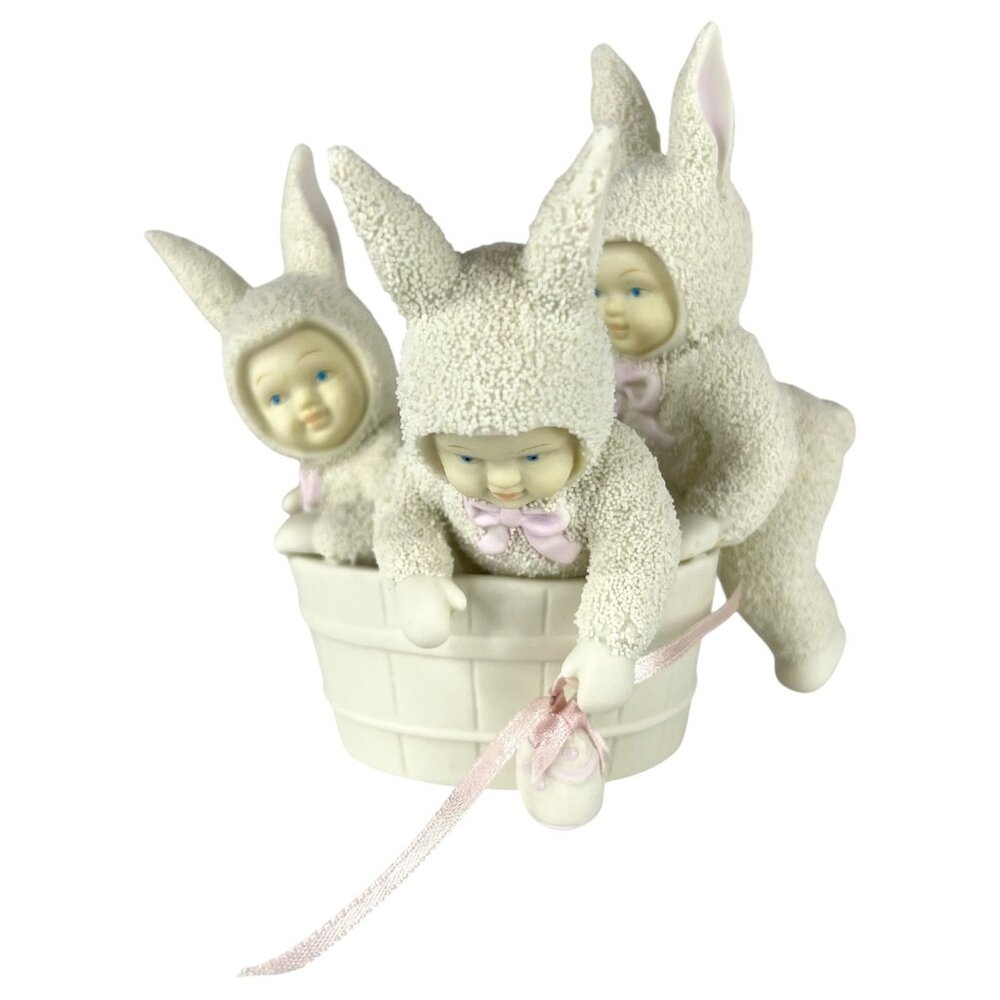 1995 Dept 56 Snowbunnies‎ Figurine Rub A Dub Dub 3 Bunnies In A Tub Easter Egg